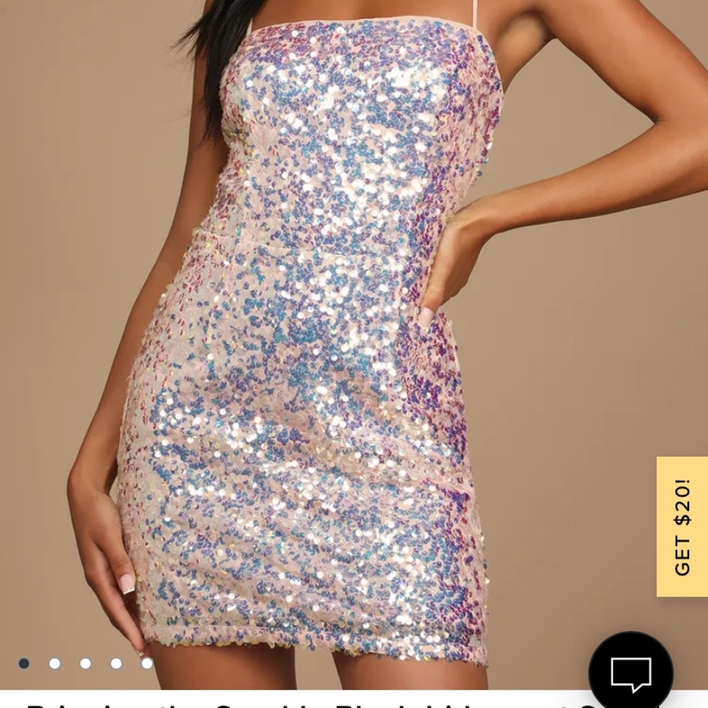 Lulus NWT Bringing the Sparkle Blush Iridescent Sequin Bodycon Mini Dress